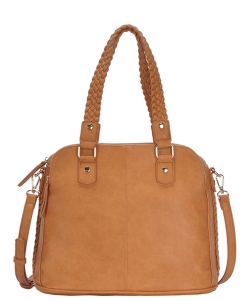 Triple Compartment with Braided Handle Tote Bag BGA-81137 CAMEL